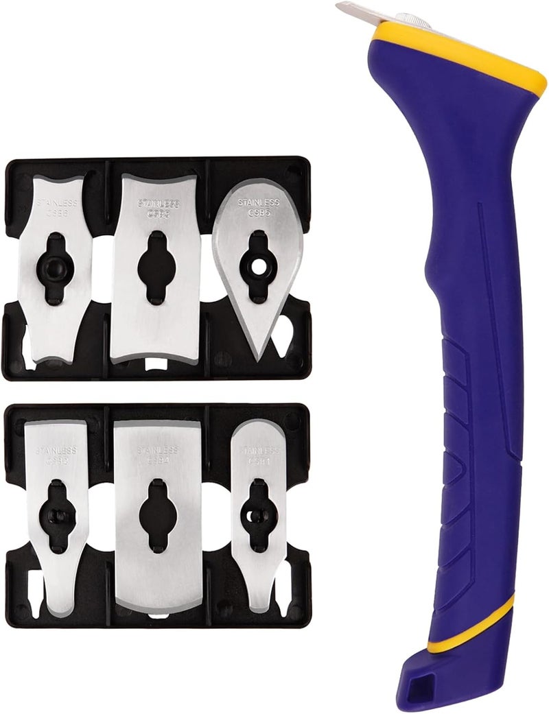 MANUFORE Soft Grip Contour Paint Scraper, 6pcs Different Stainless Steel Blades for Removing Paint, Varnish, Putty Caulk or Rust for Scraping Various Rounded and Contoured Wood Surfaces - Image 1